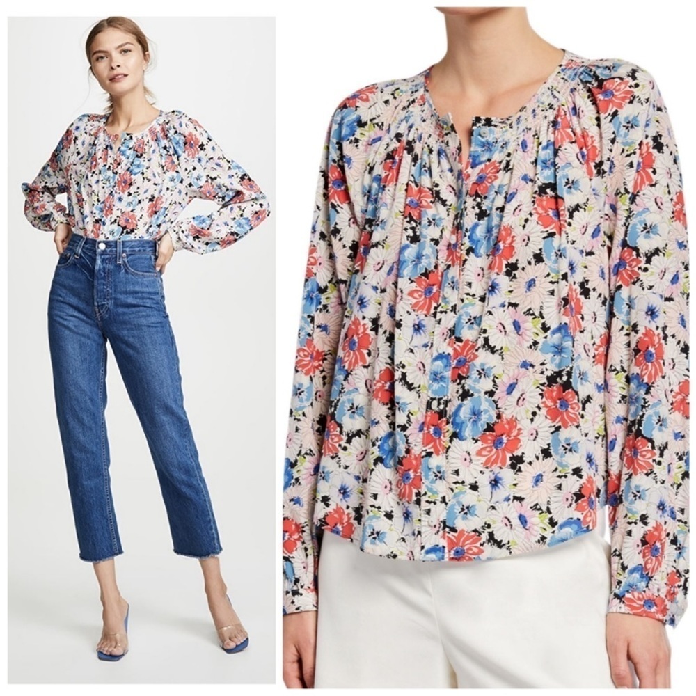 Veronica Beard Silk Madge Button Multi Floral Sil… - image 1